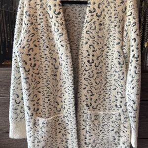 White and Gray Long Cardigan Sweater